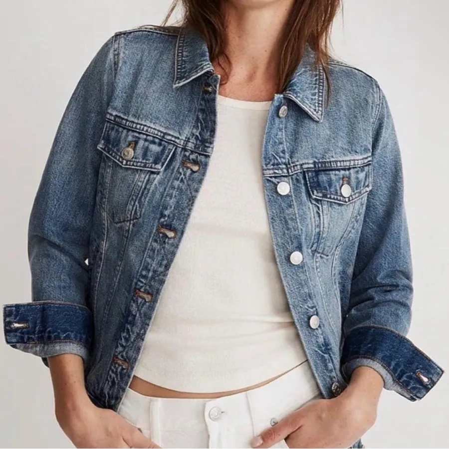Madewell Blue Distressed Cotton Denim Jacket M