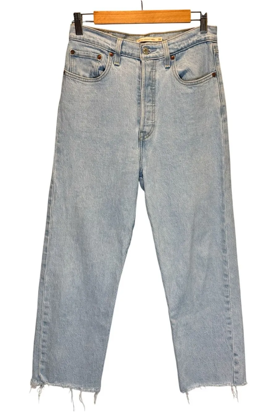 Levi's Premium Ribcage Straight Ankle Light Wash Raw Hem Jeans - size 28
