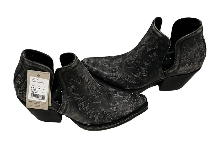 Ariat Dixon Western Boots Black Distressed Leather Embroidered Pointed Toe 6.5