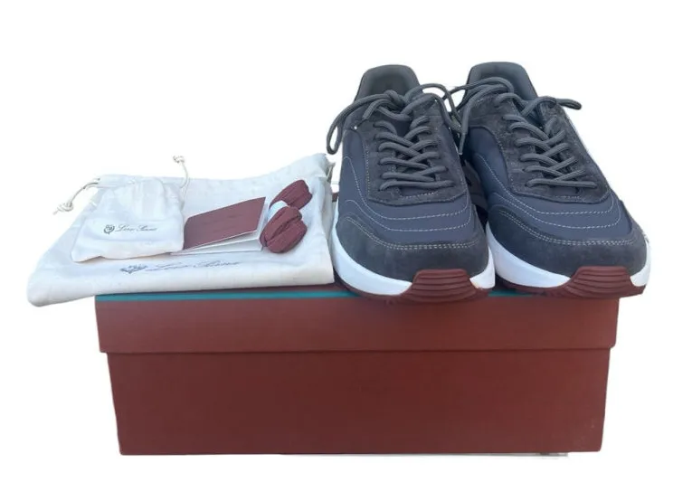New Loro Piana Play Sneakers Dark Grey Melange Caviar Cashmere Suede EU 39 US 9