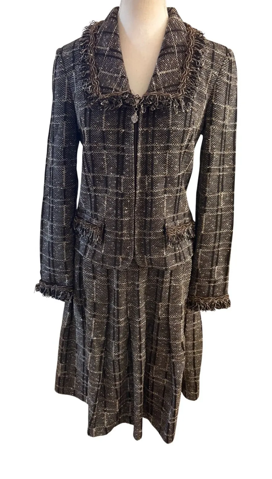 ST JOHN Collection Tweed Skirt Jacket Suit Set Size 6