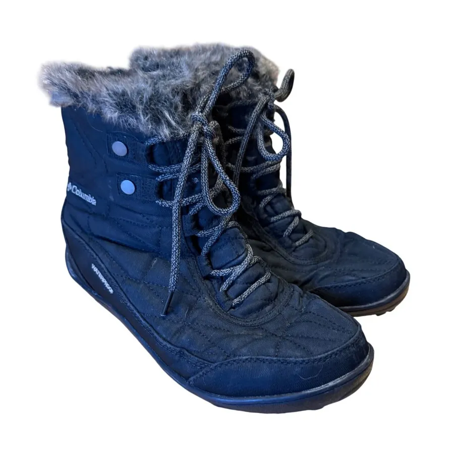 Columbia Women Minx Shorty Ill Snow Boot Black Waterproof Quilted Fur Lining 8.5