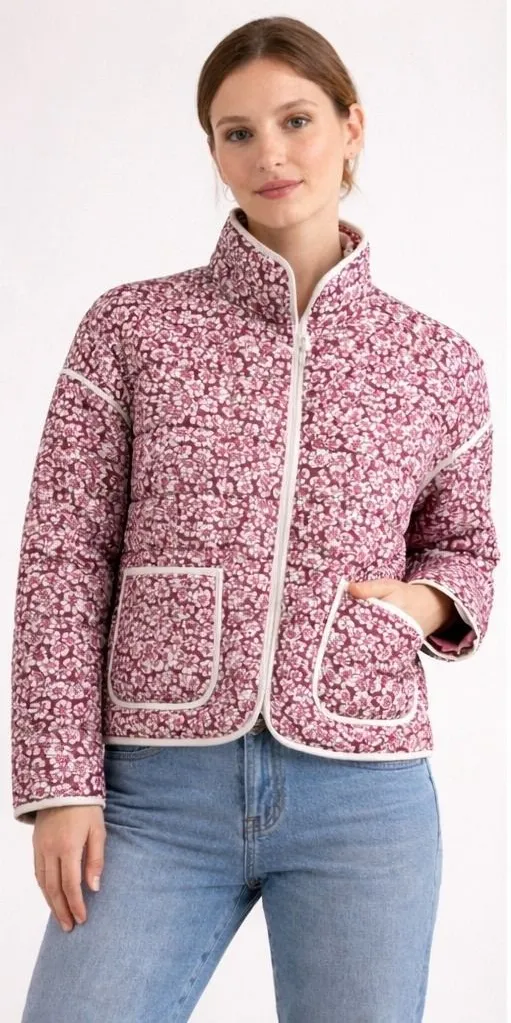 Quilted Rain Puffer Jacket Womens Small Cropped Dainty Floral Spring Bloomcore Pink