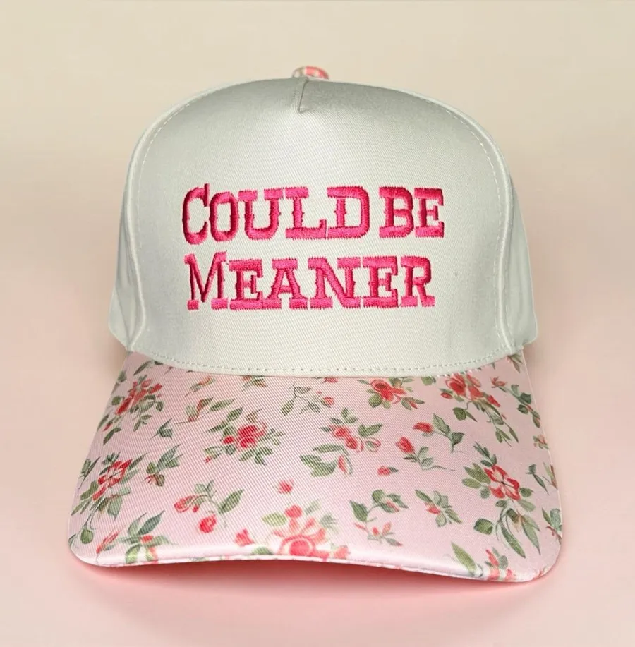 Pink Floral COULD BE MEANER Trucker Hat new White