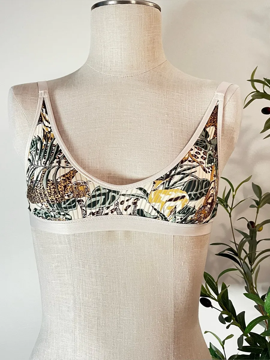 aerie Tropical Leaf & Leopard Print Bralette - Green/Beige/Brown