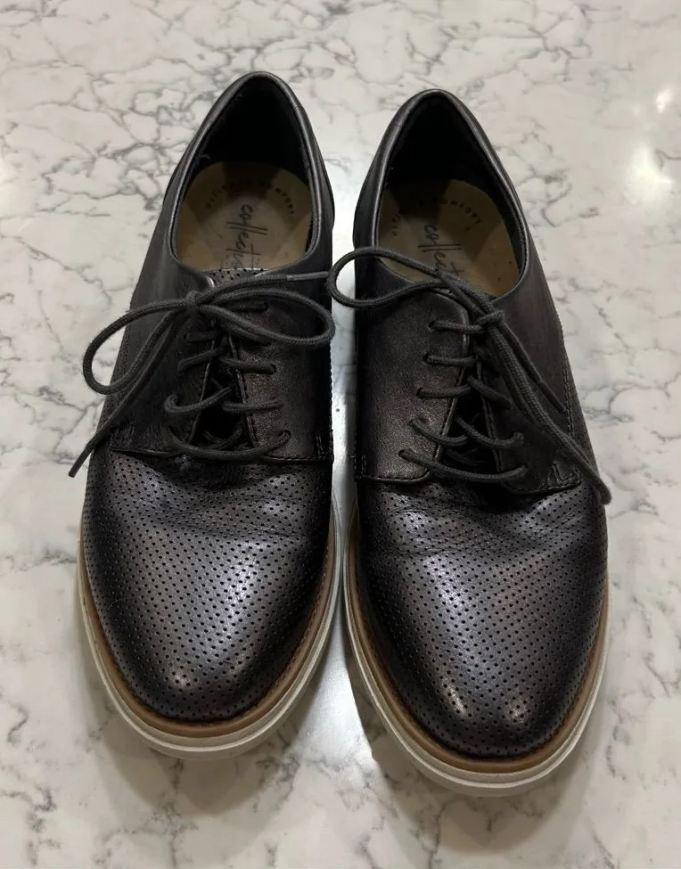 Clarks Metallic Silver Sharon Crystal Platform Wedge Loafer Size 7