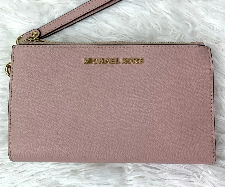 Michael Kors Pink Double Zipper Wristlet / Wallet with Phone Slot