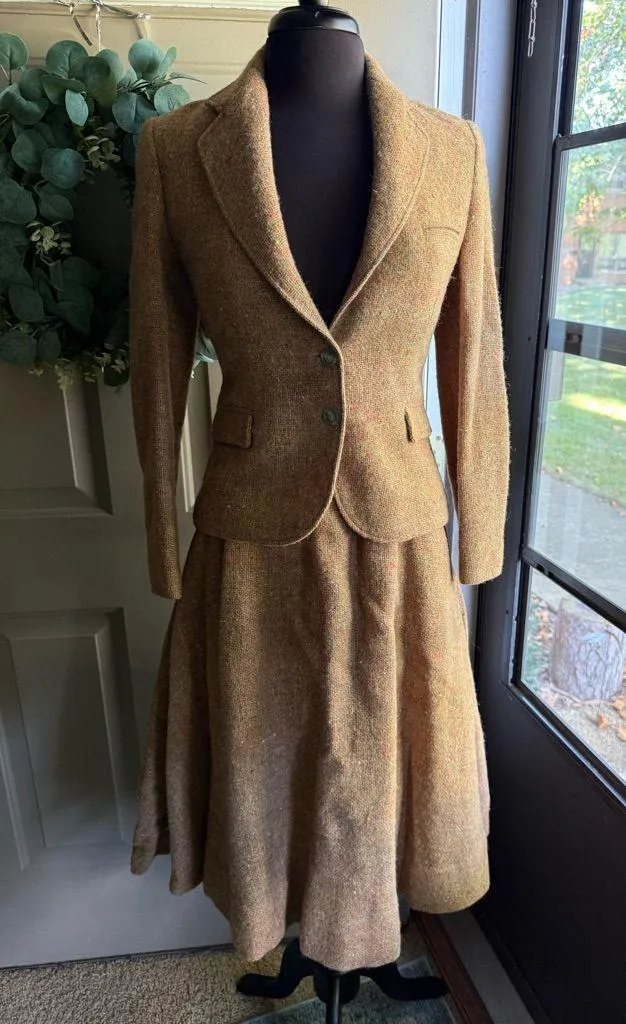 Vintage 60/70s Casual Corner tweed skirt blazer suit set, size medium Orange