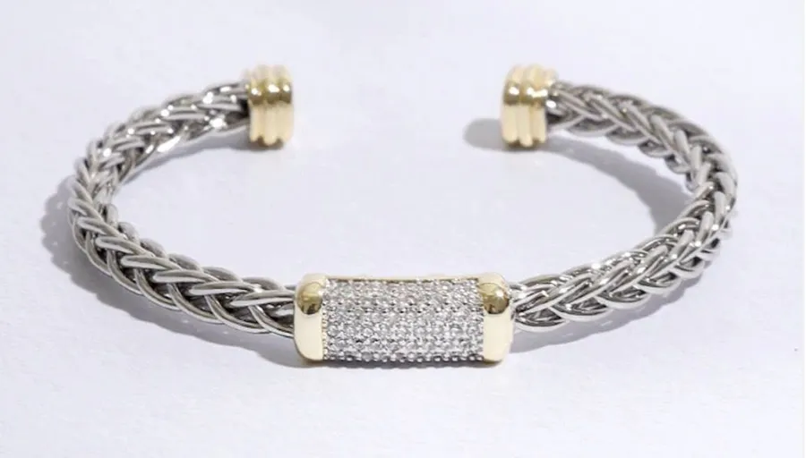 Braided Bangle with Bar Design Bracelet Silver