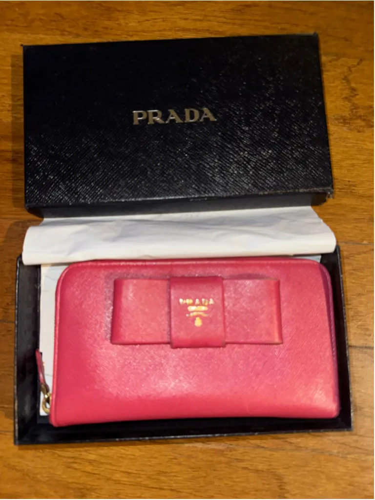 Prada Saffiano Leather Bow Wallet, One Size, Pink