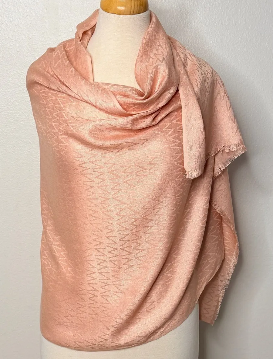 Nine West Peach Jacquard Zigzag Rayon Wrap Scarf with Eyelash Fringe