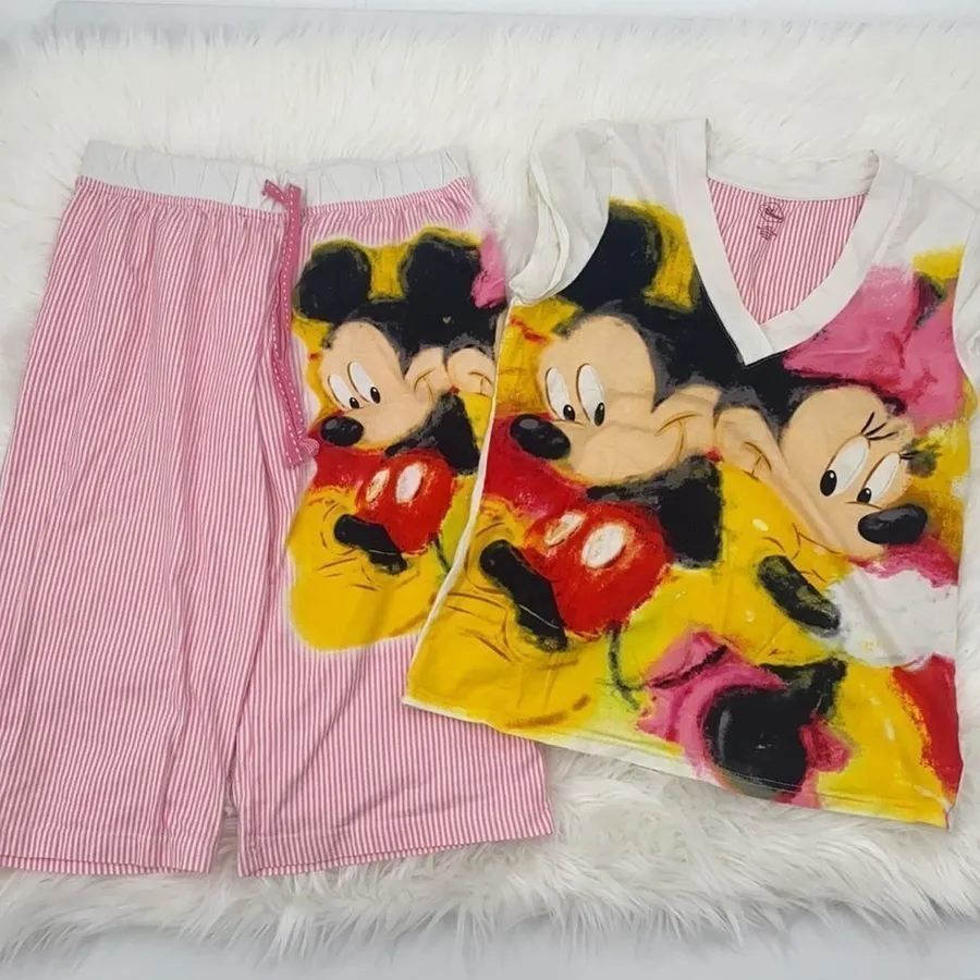 DISNEY Mickey & Minnie Striped Pajama Set Medium