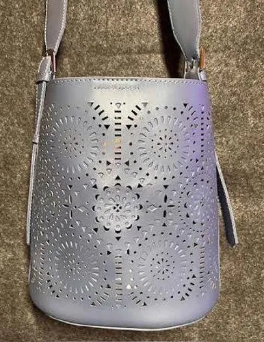 Laser Cut Crossbody Bag Purse Bucket Style Blue Bohemian Handbag