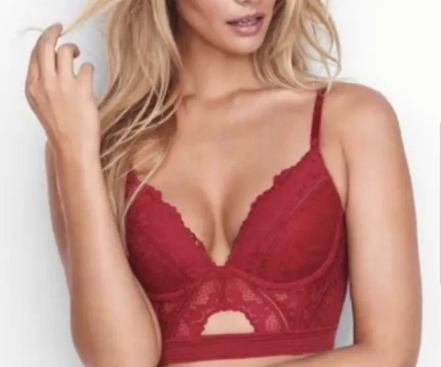 Victoria’s Secret Very Sexy Lined Plunge Lace Bustier Corset Bra Red 34D