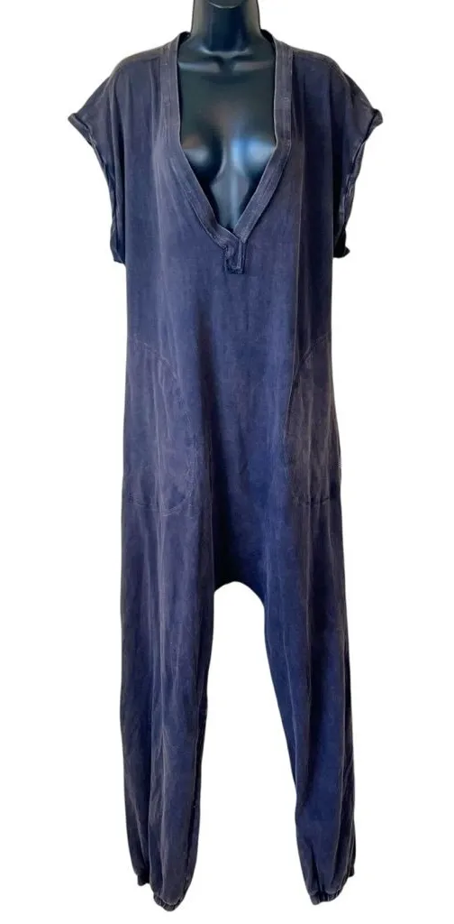 Free People FP Movement Hot Shot V-Neck Onesie Washed Black