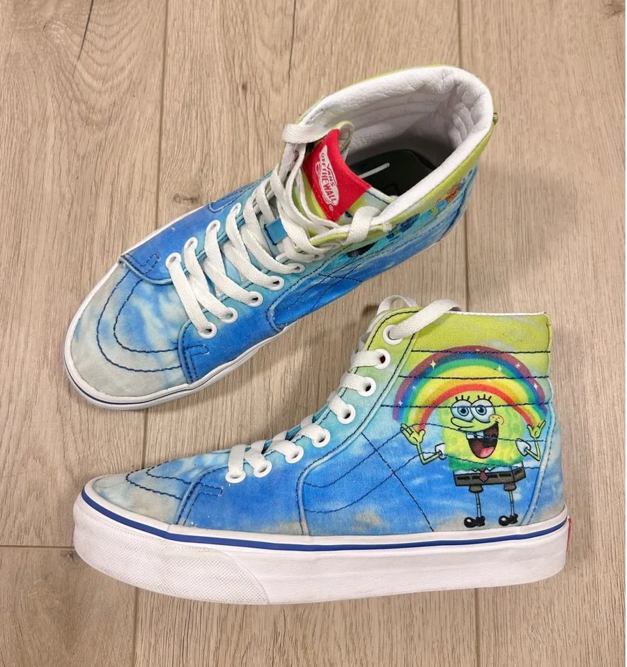 Vans Sk8-Hi SpongeBob SquarePants Tie Dye High Top Sneakers Womens 7 Mens 5.5