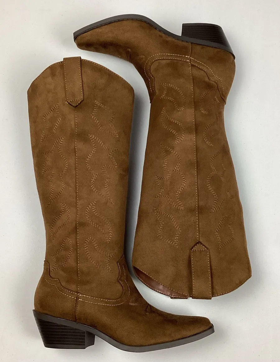 Soda Zahara Women’s Brown Western Cowgirl Knee-High Faux Suede Boots Size 6 NWOT