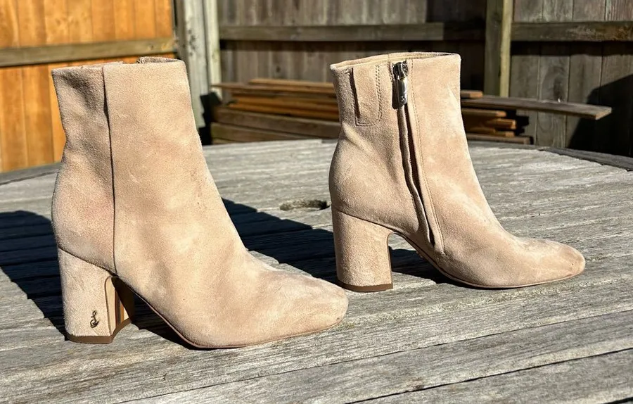 SAM EDELMAN Womens Beige Heel Fawn Toe Block Heel Leather Booties size 5