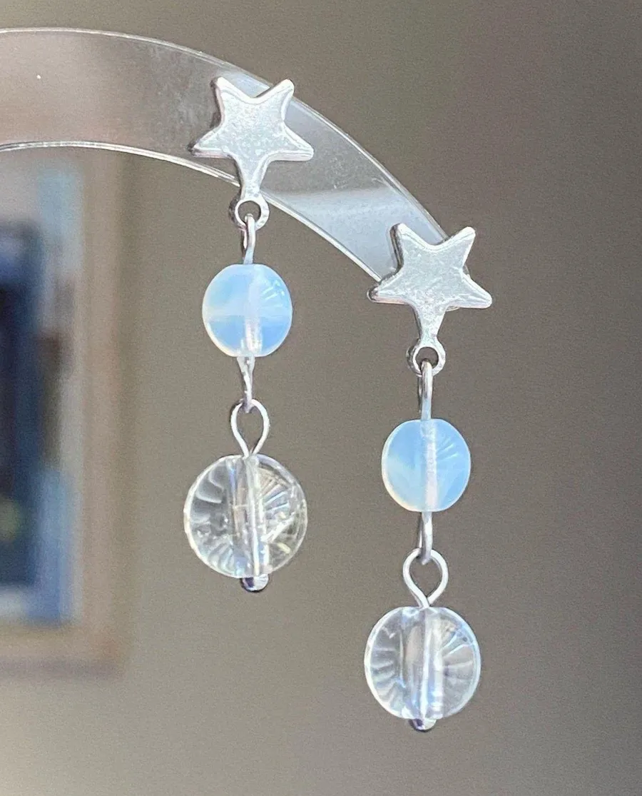 Handmade czech glass beads mix star dangle earrings 🌀⭐️💦