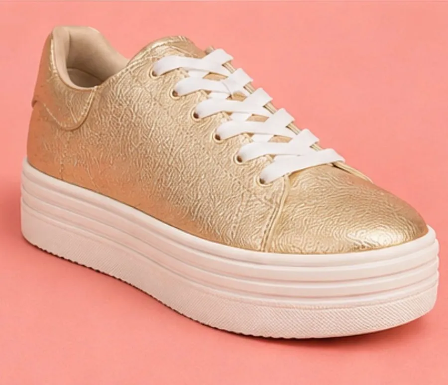 Sam Edelman Pippy Metallic Gold Platform Lace-Up Sneaker Womens size 9.5-10 NIB