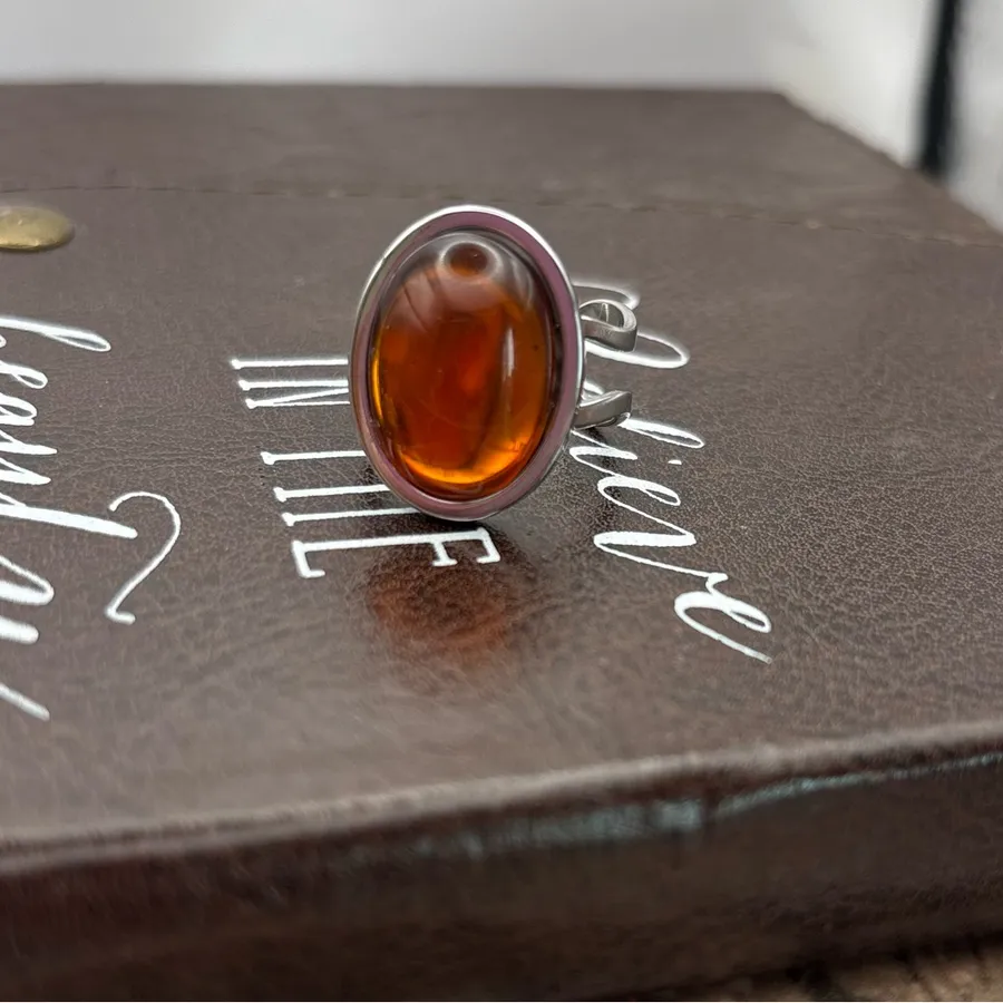 Vintage 1970s Glass Cabochon Adjustable Ring | Handmade Boho Retro Jewelry