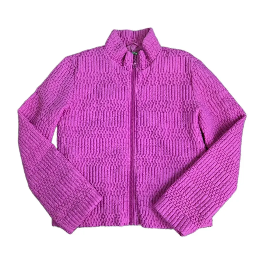 United Colors Of Benetton Womens Pink Quilted Jacket Size 46 Large Zip Front