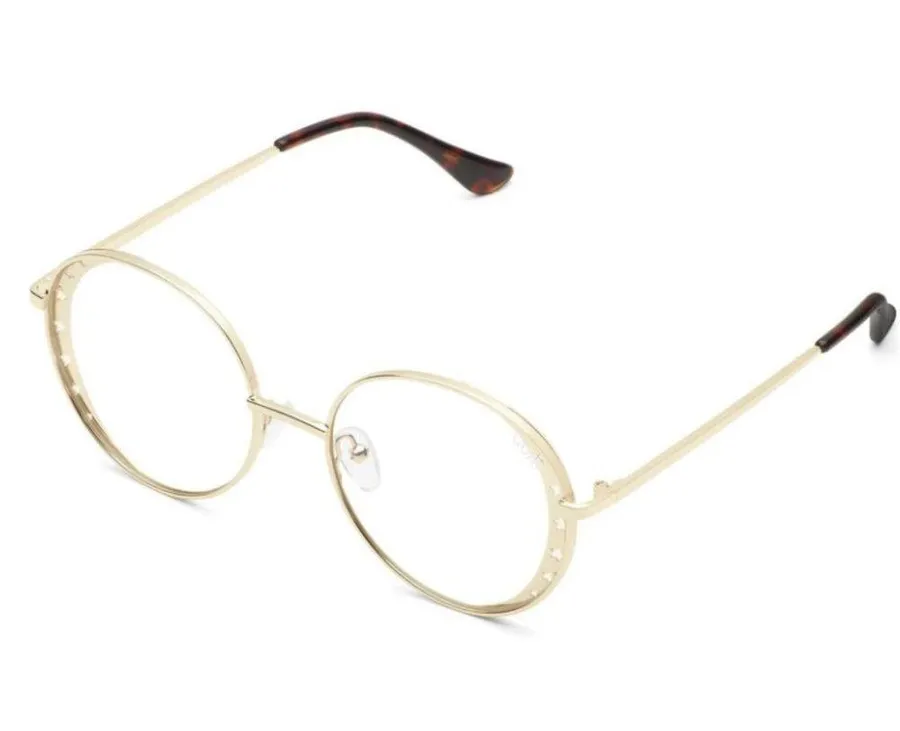 đź’•QUAYđź’• Seeing Stars Sunglasses Gold/Clear Blue Light NWT Gradient Round UV