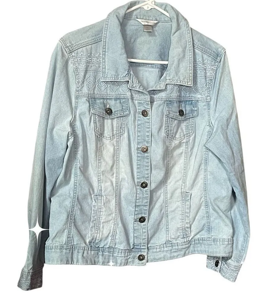 Christopher & banks size XL embroidered light wash denim jacket.