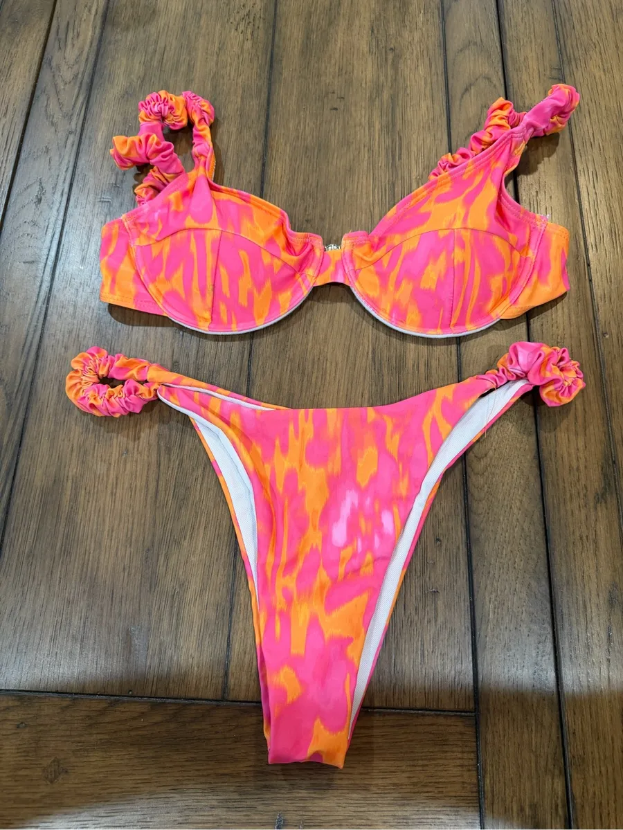 Neon Pink & Orange Tie-Dye Bikini Set