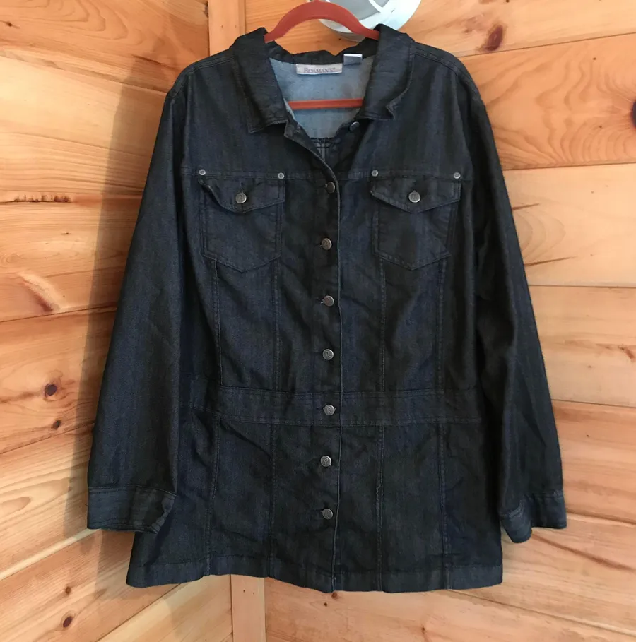 FALL ESSENTIAL DARK WASH BLACK/GREY LONG DENIM JACKET Black Size L