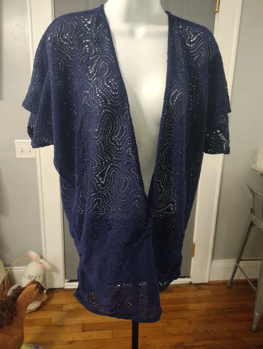 Trina Turk Navy Blue Crochet Swim Coverup