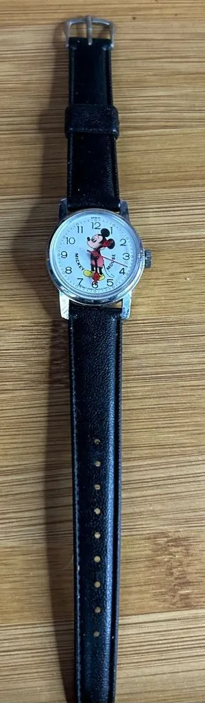 Mickey Mouse Watch with Black Leather Strap