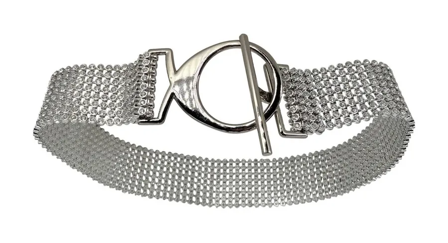 Sparkly Crystal Rhinestone Mesh Belt Silver Wide Waist Statement Y2K Glam