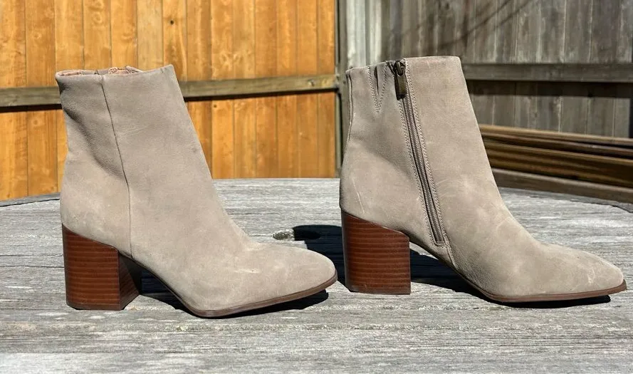 Nordstrom Grey Suede Squared Toe Zip Ankle Booties Size 10 boots