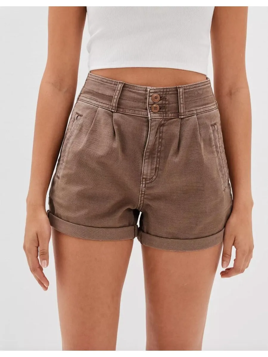 (C48) American Eagle Baggy Mom Shorts Brown Highest Rise Stretch Shorts Size 0