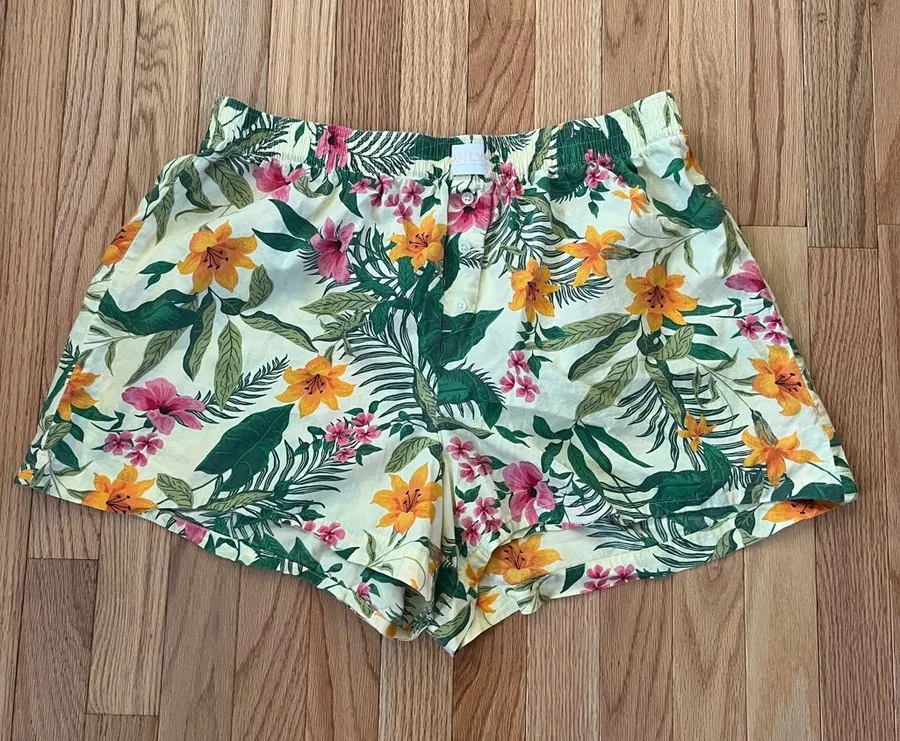 Old Navy Tropical Floral Pajama Shorts Large Green Hawaii Beachy 100% Cotton