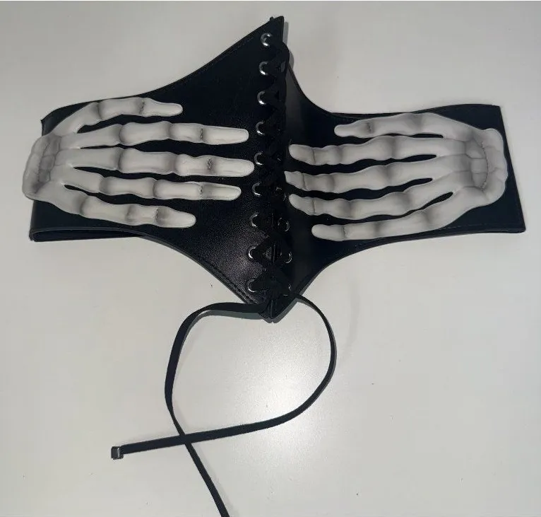 Gothic Skeleton Hands Corset Belt Underbust Waist Cincher Halloween Goth Y2K S/M