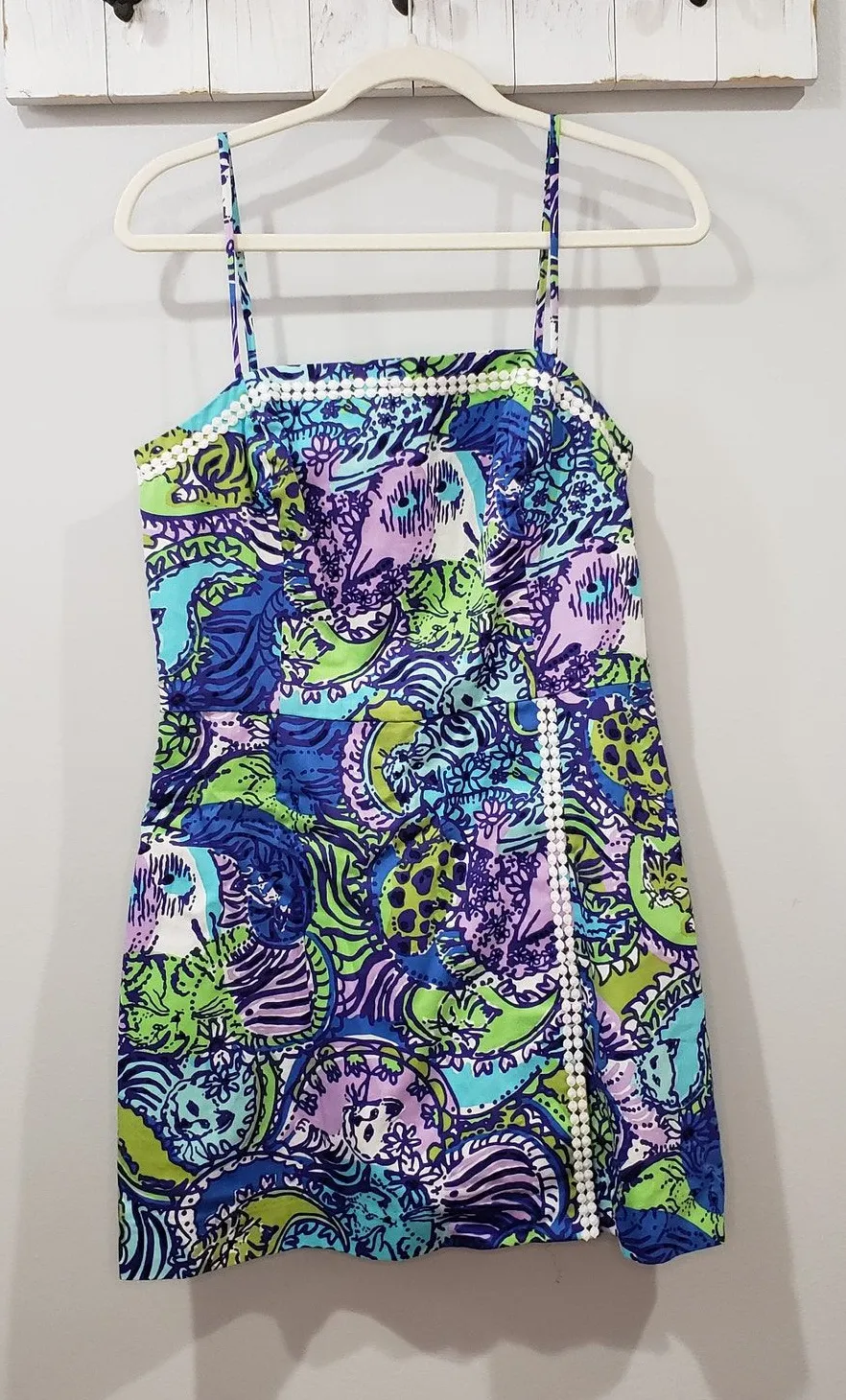 Lilly Pulitzer Jesse Romper Catitude Print Pink Blue Sleeveless Size 10 EUC