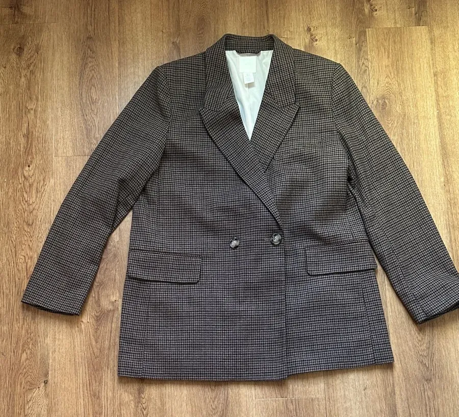 H&M Brown, Black, Tan, Gray Houndstooth Oversized Blazr