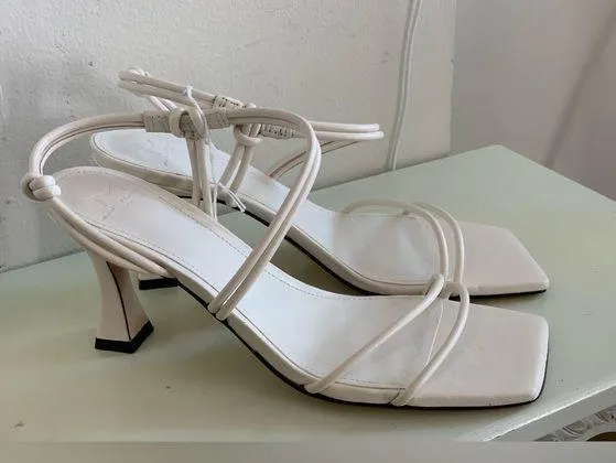 Marc Fisher Elegant Cream Strappy Squared Open Toe Heels. Size-8.5