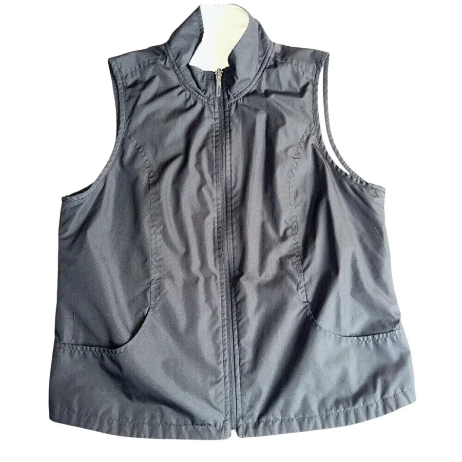 Black Fleece Lined Vest Full Zip Pockets Sleeveless Jacket Medium
