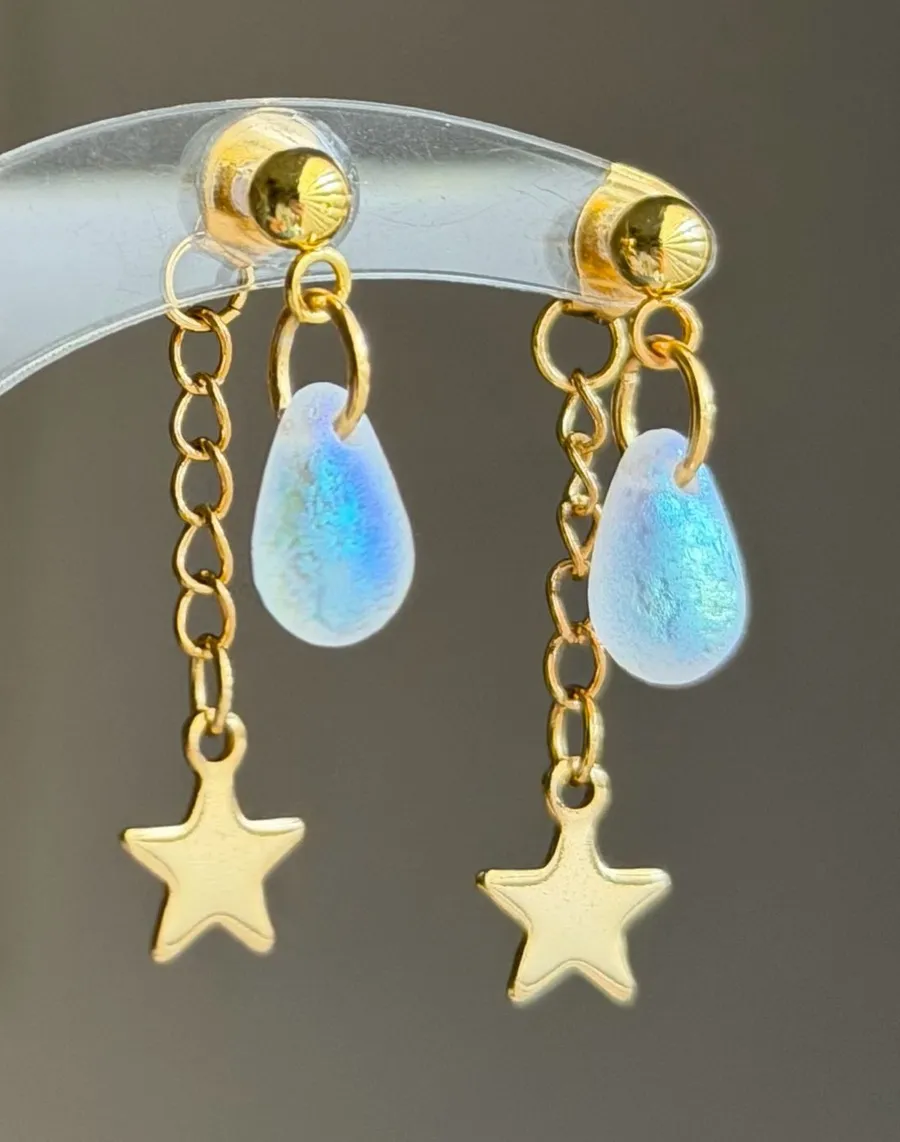 Handmade mini teardrop Czech glass beads & stars earrings🌟