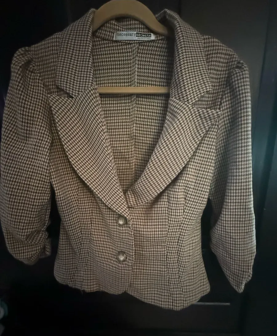 Necessary Objects Brown Houndstooth Tailored Blazer
