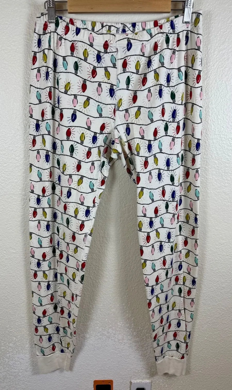 Hanna Andersson Christmas Lights Bright Bulbs Pajama Pants Women Size L Holiday White Size L