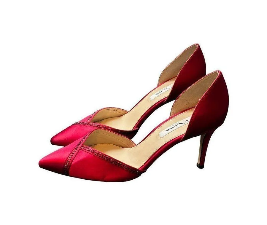 Nina New York Women's Red Satin & Rhinestone High Heels Size 10M EUR 40