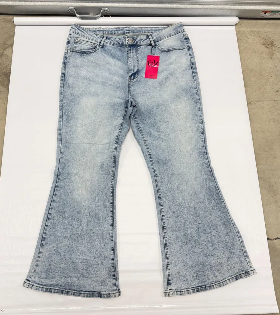 Cello High Rise Light Acid Wash Flare Jeans Light Blue Denim Size 18