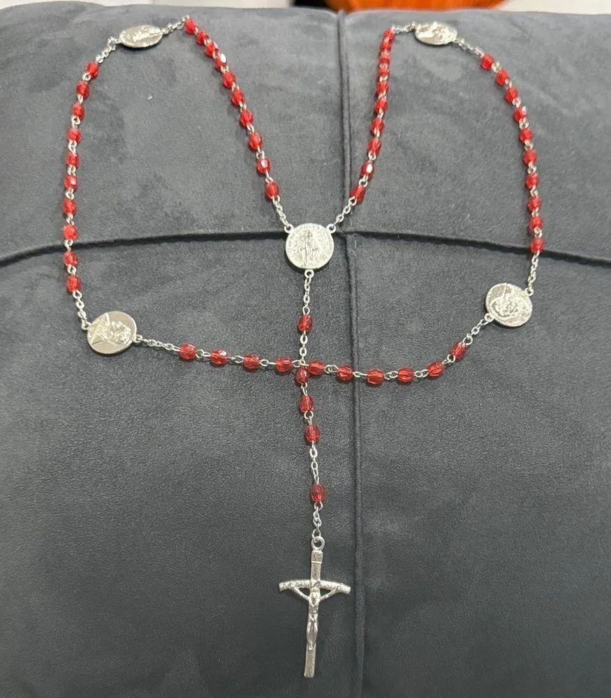 Vtg red rosary Pope John Paul II canonization Jesus Immaculate Conception red