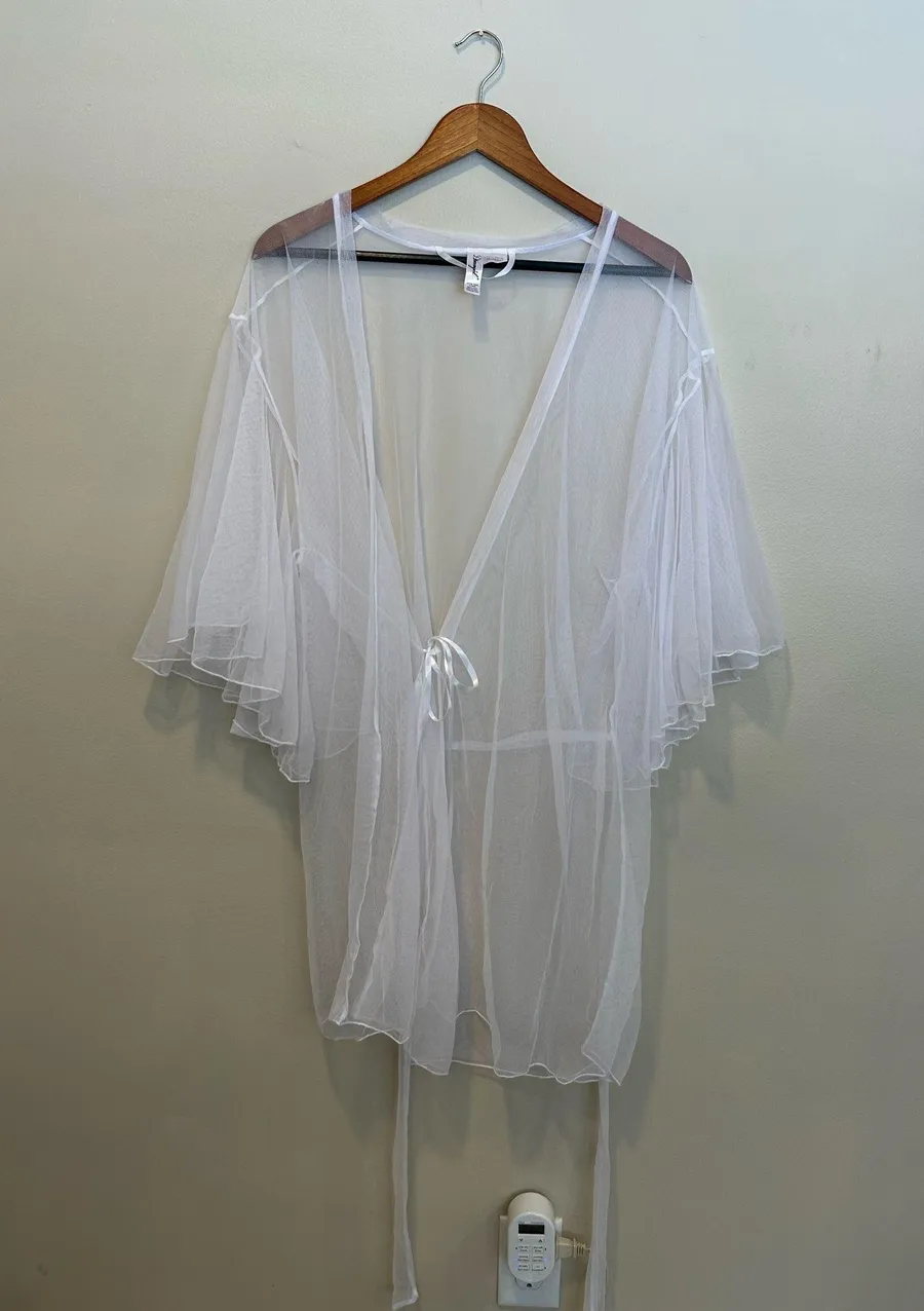 White sheer mesh robe XL