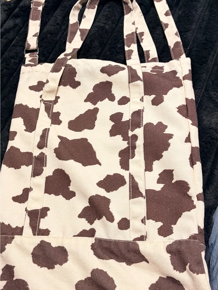 Canvas Cowprint Tote Bag in Brown and Cream