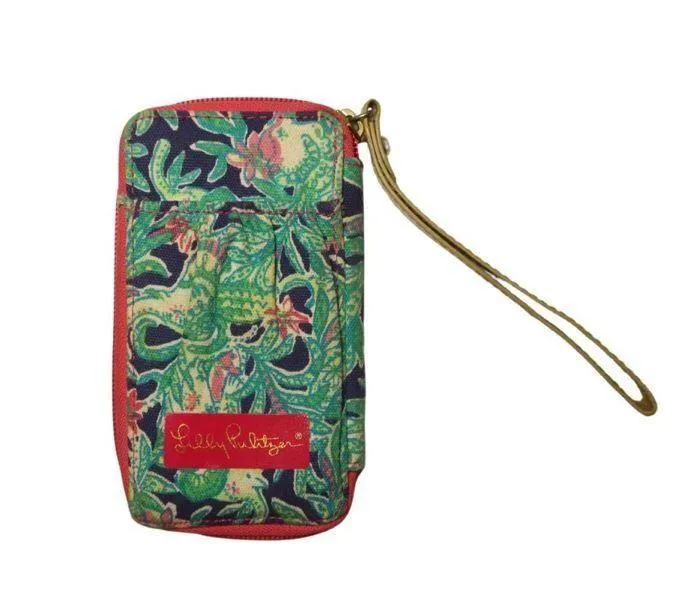 Lilly Pulitzer Tiki Palm Wristlet Colorful Floral Pattern Womens Wallet